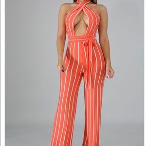 Orange Striped Jumpsuit
